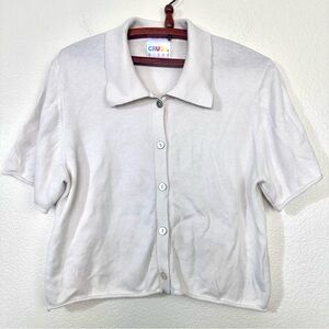 CRUSH Cashmere Blend Polo Short Sleeve Cardigan Size S in Cream
